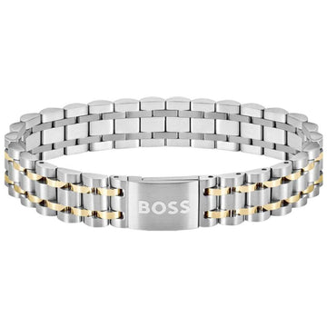 Ανδρικό βραχιόλι Boss 1580647 ατσάλινο δίχρωμο σε ασημί-χρυσό χρώμα.